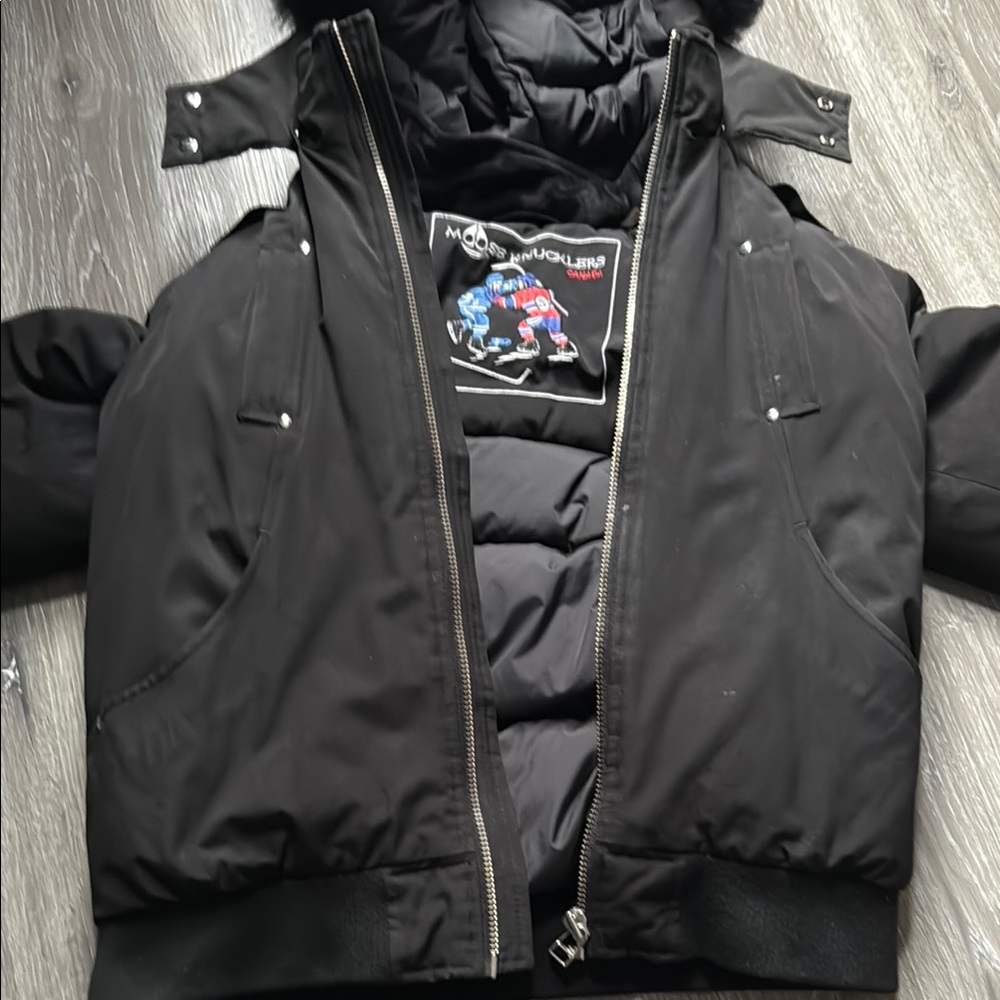 Moose Knuckles Black Quilted Puffer Coat with Fur Hood /( LIGHTLY USED )